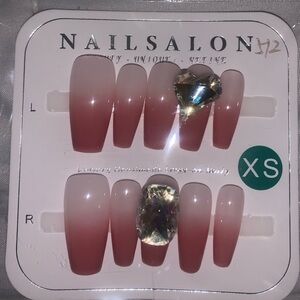 NailSalon Ombre Pink Press-On Nails with Rhinestone Accent